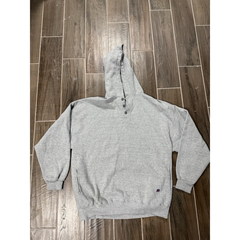 Vintage Russell Athletic High Cotton 1/4 Button Hoodie Heather Gray XXL